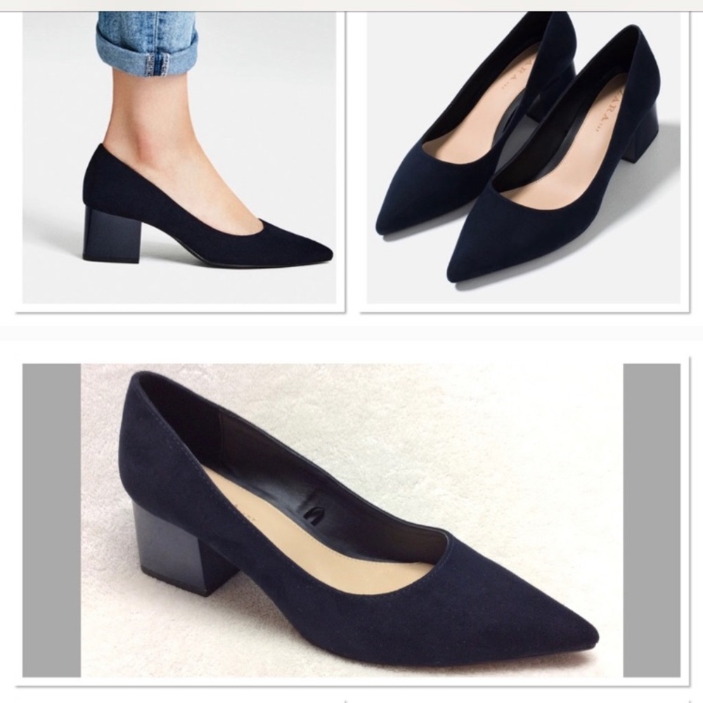 37 ZARA blue suede pointy toe pumps